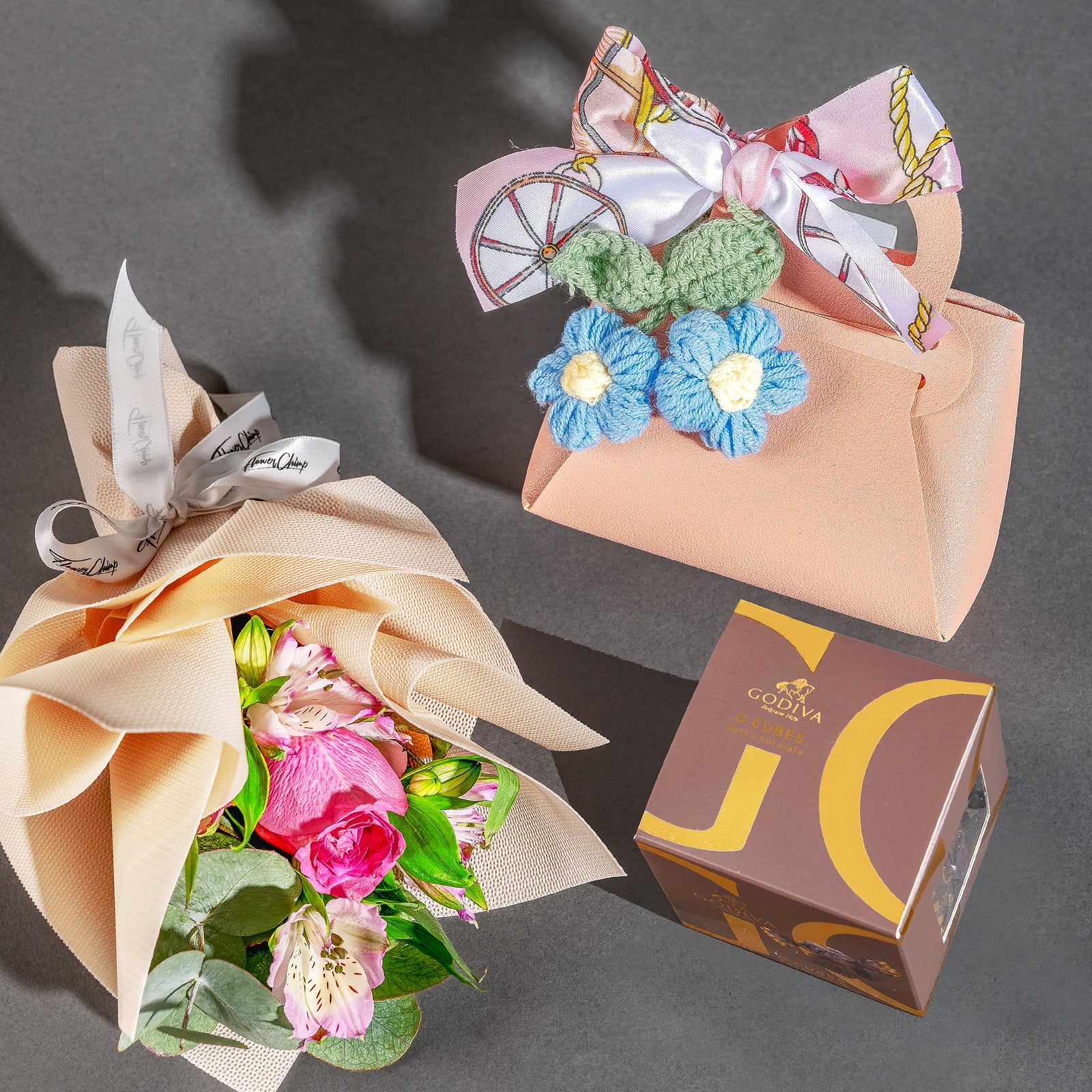 Petite Belle Gift Set (Twilly Bag With Flowers, Chocolate & Charm)