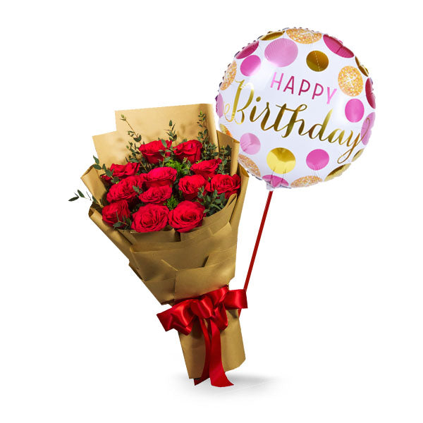 12 Red Roses - Birthday Bundle